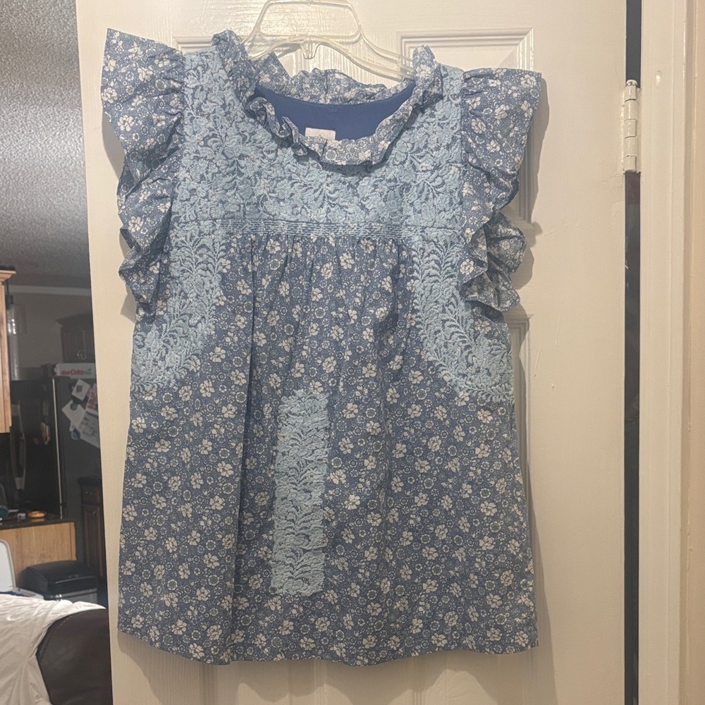 Imarie Blue Floral Blouse with Ruffles